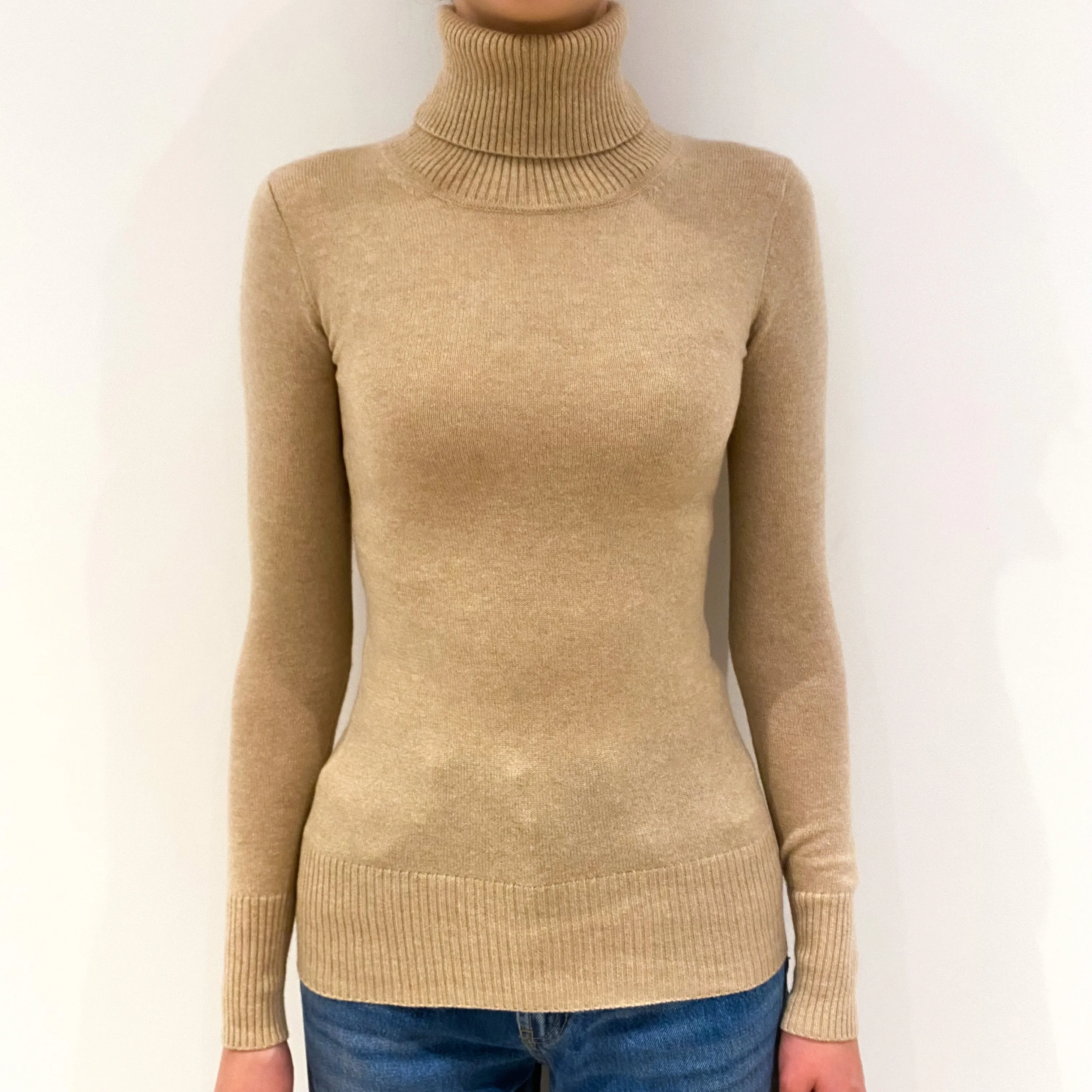 Beige Cashmere Polo Neck Jumper Extra Extra Small