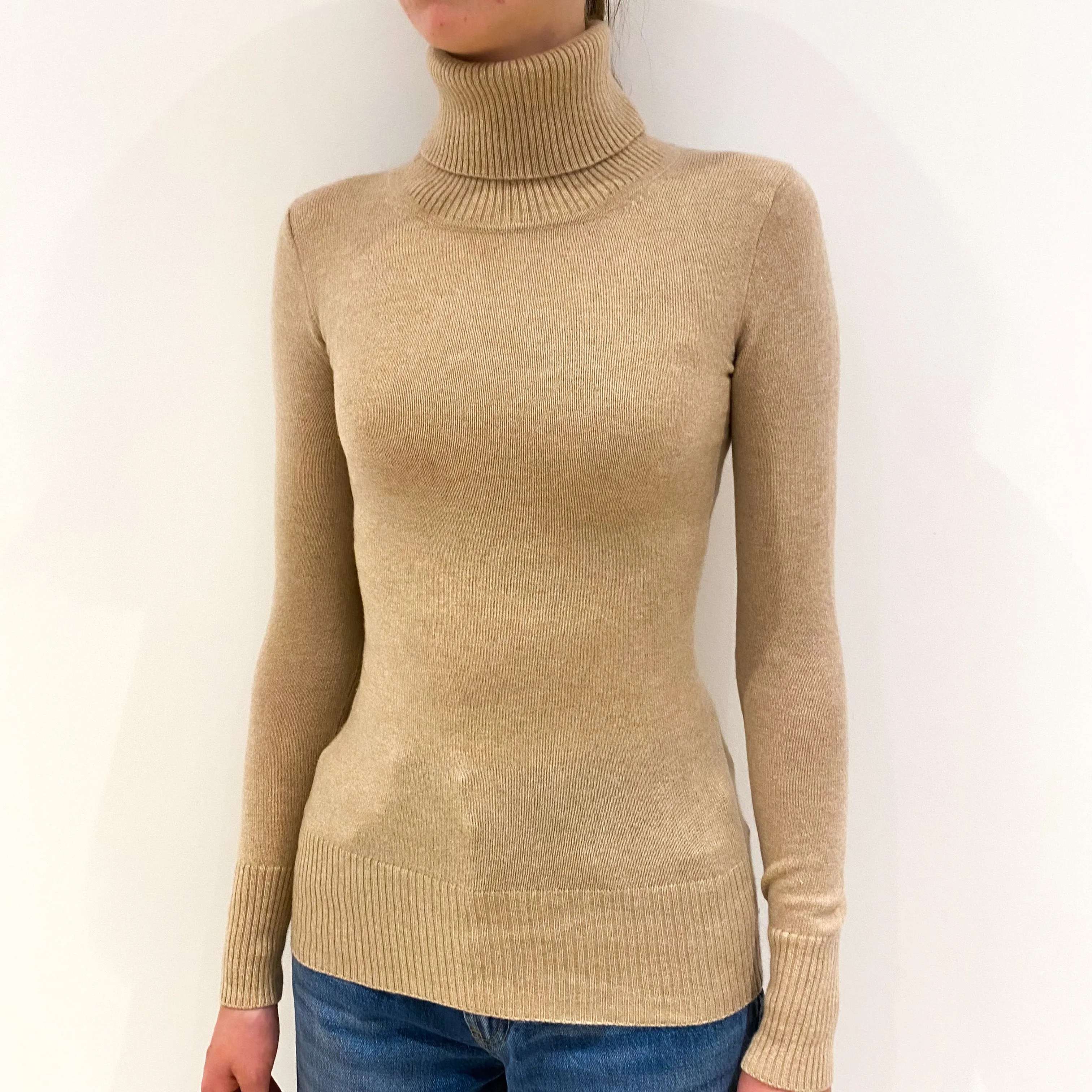 Beige Cashmere Polo Neck Jumper Extra Extra Small