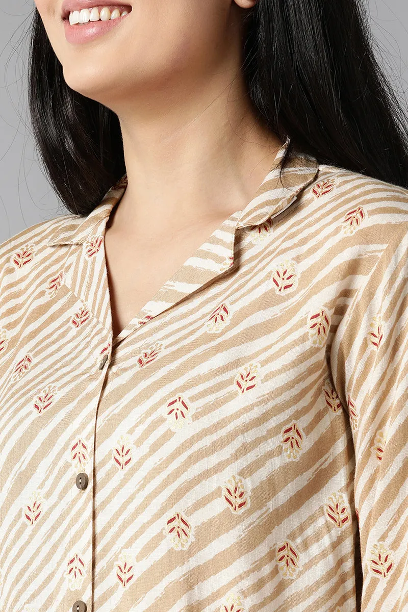 Beige Pure Cotton Ethnic Motifs Night Suit