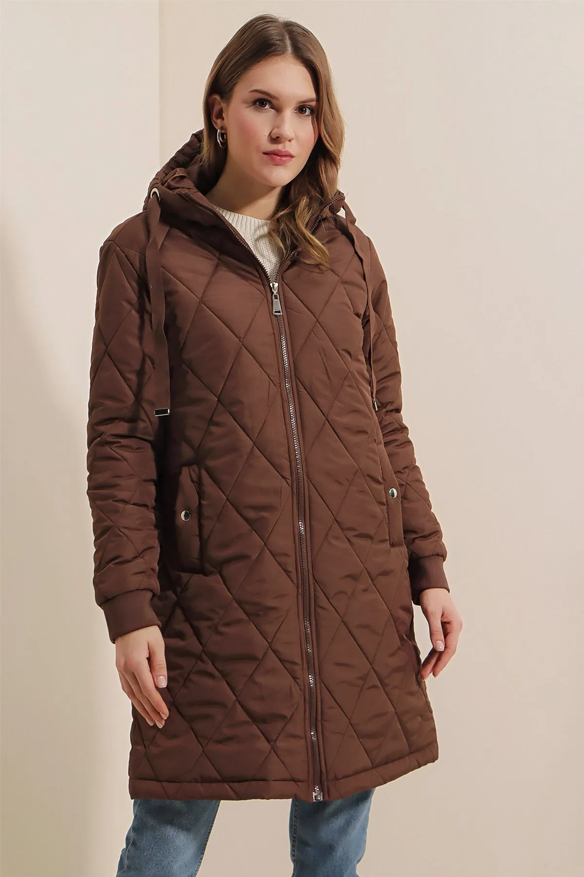 BGD Women Quilted Long Puffer Jacket - Brown - Avondale