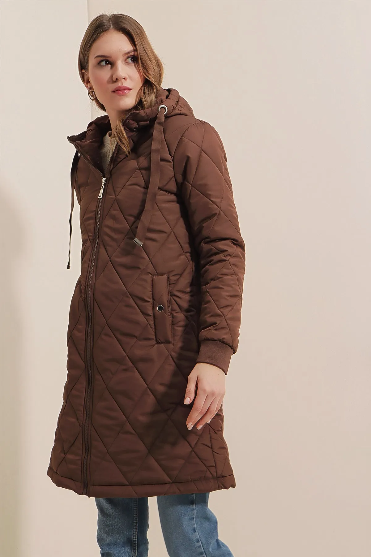 BGD Women Quilted Long Puffer Jacket - Brown - Avondale