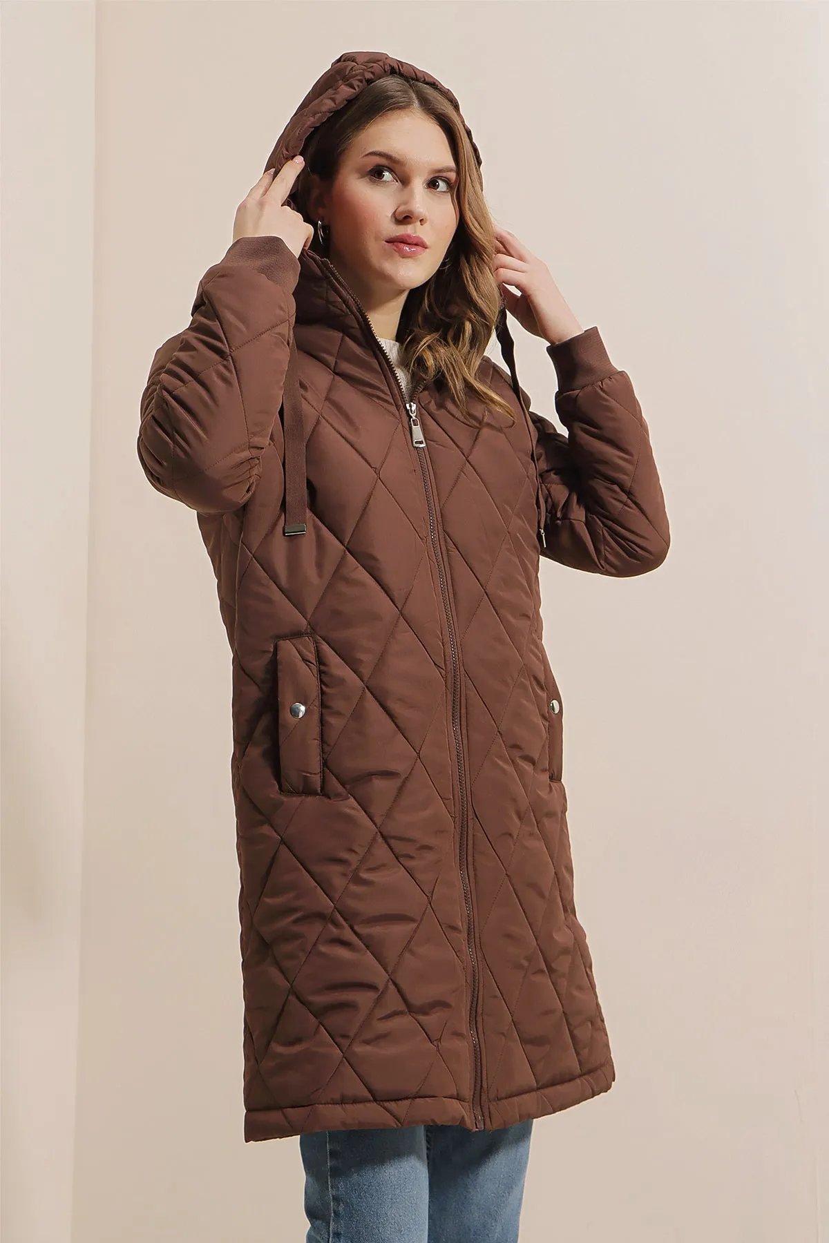 BGD Women Quilted Long Puffer Jacket - Brown - Avondale