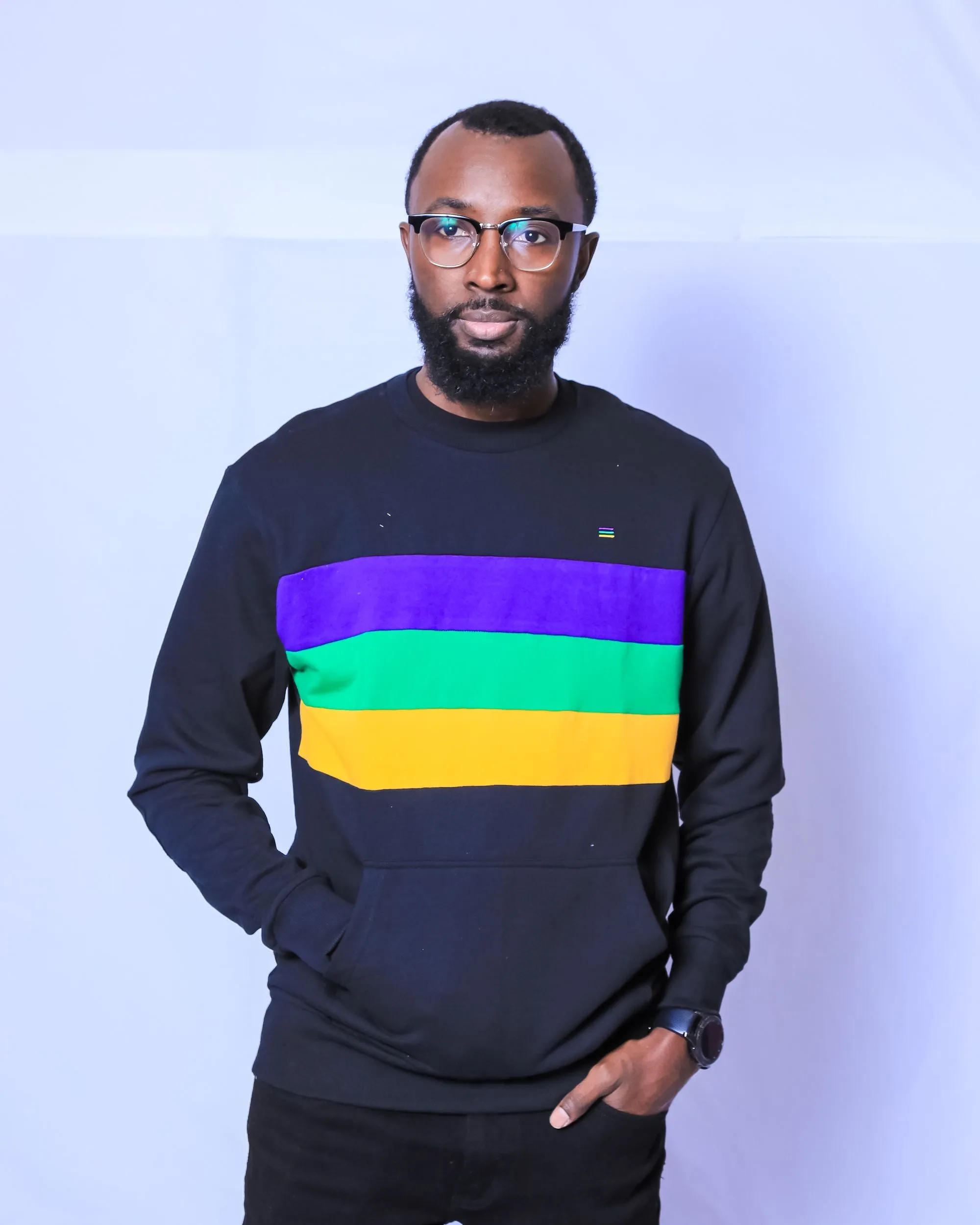Black Chest Stripe Adult Pullover Crewneck Sweatshirt