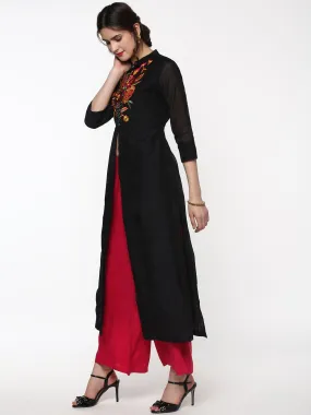 Black Embroidered Front & Side Slit Kurta