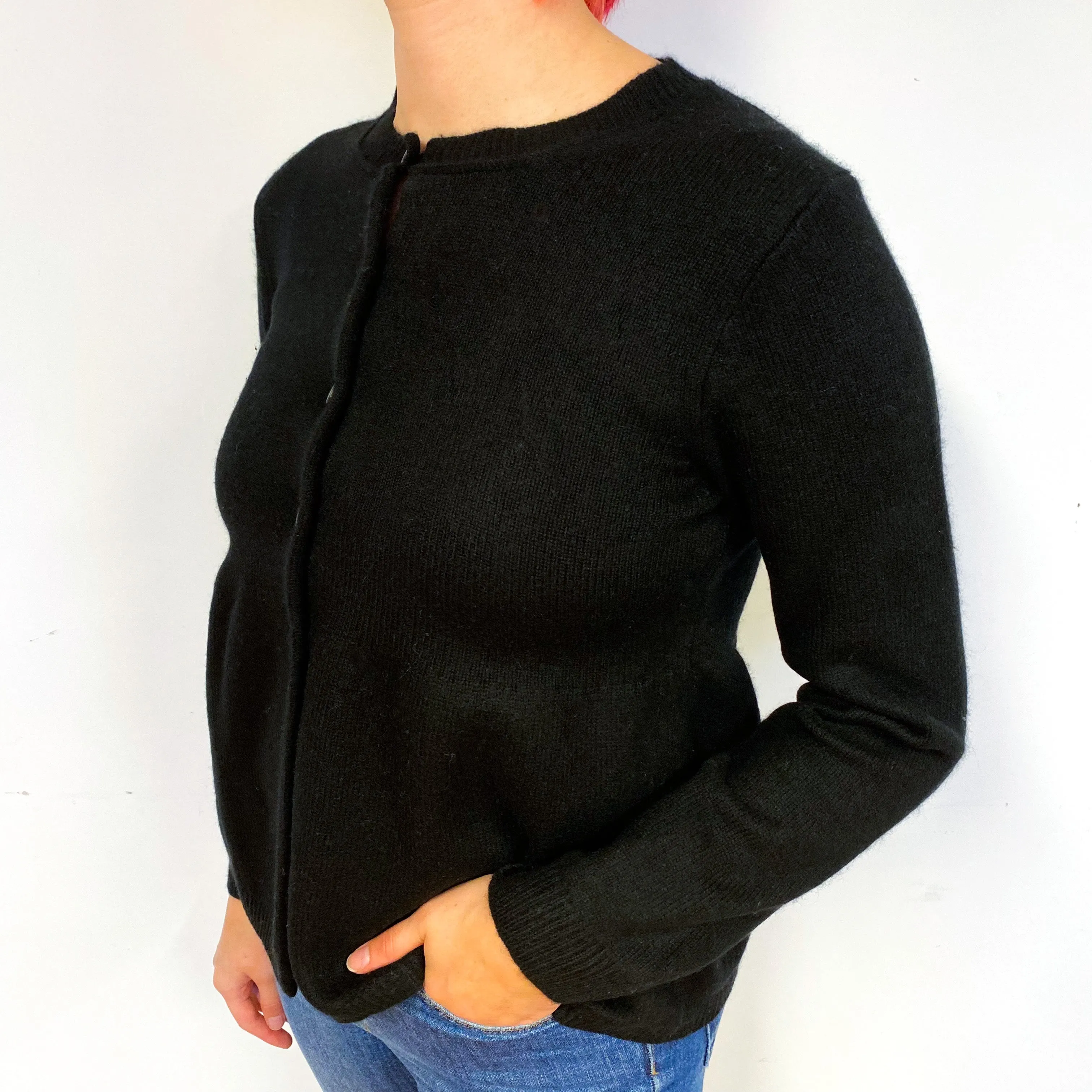 Black Empire-Line Cashmere Crew Neck Cardigan Small