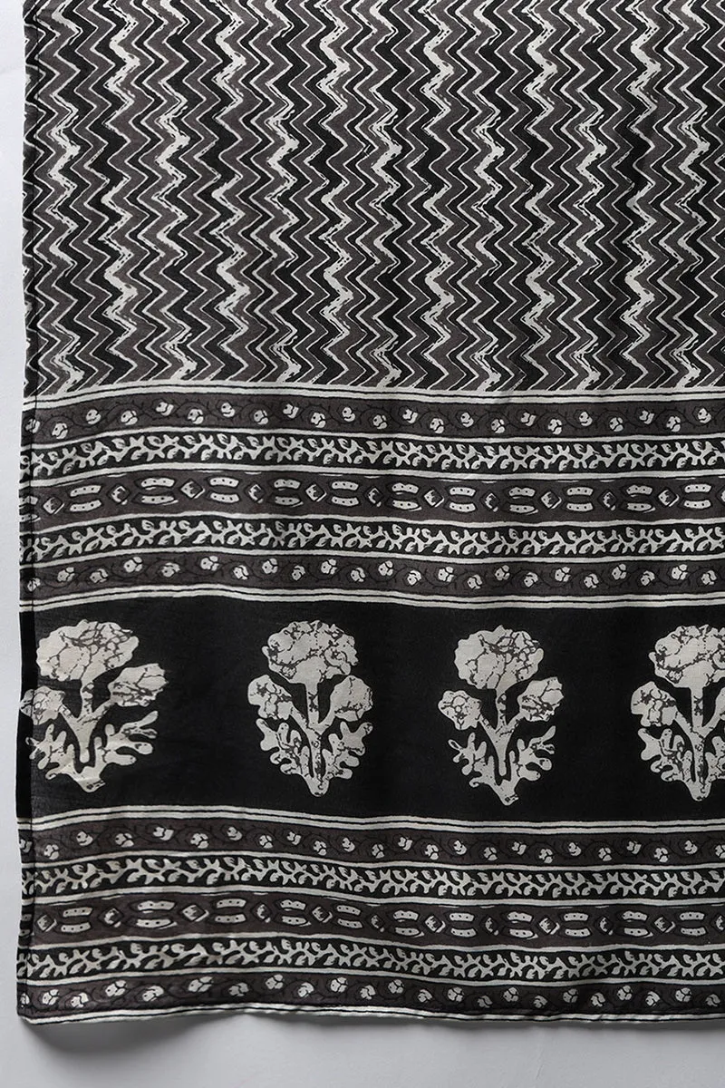 Black Rayon Blend Geometric Printed Straight Suit Set