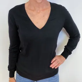 Black Ruffled V Neck Jumper Medium