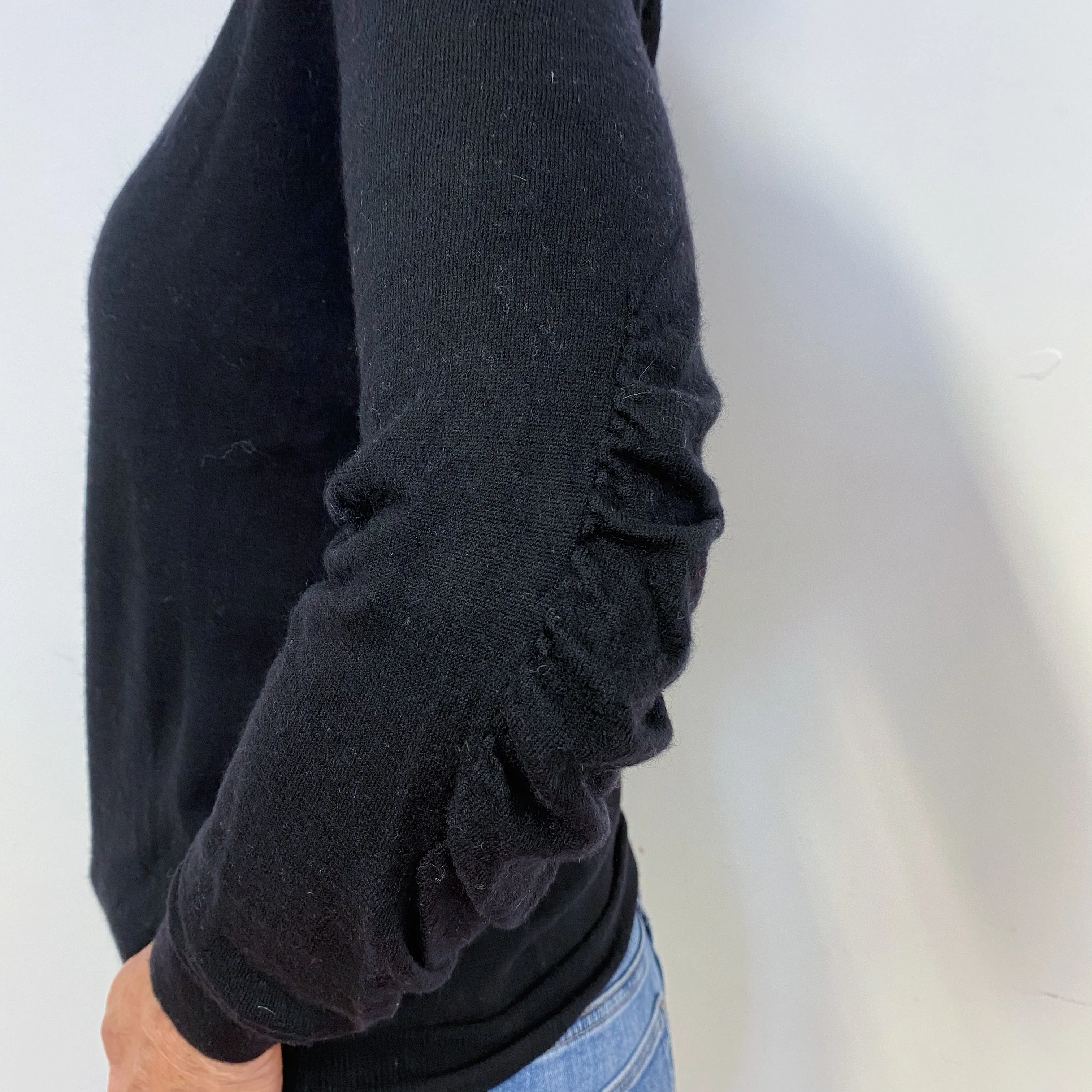 Black Ruffled V Neck Jumper Medium