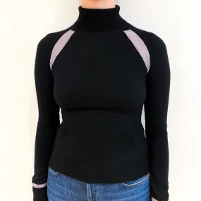 Black Silver Trim Cashmere Polo Neck Jumper with Pocket Small