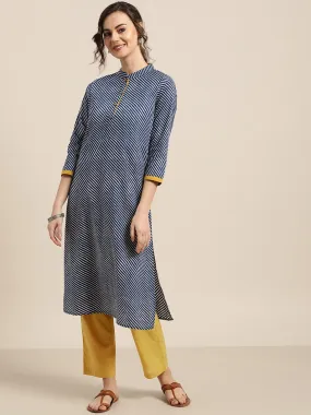 Blue Striped Kurta With Mustard Pants