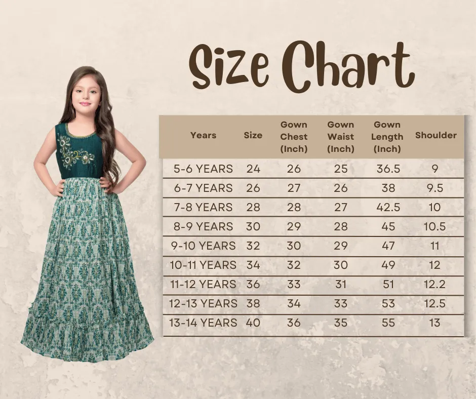 Bottle Green Coloured Ethnic Maxi Dress Gown For Girls