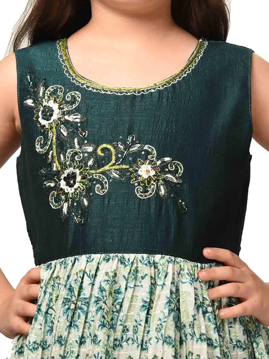 Bottle Green Coloured Ethnic Maxi Dress Gown For Girls
