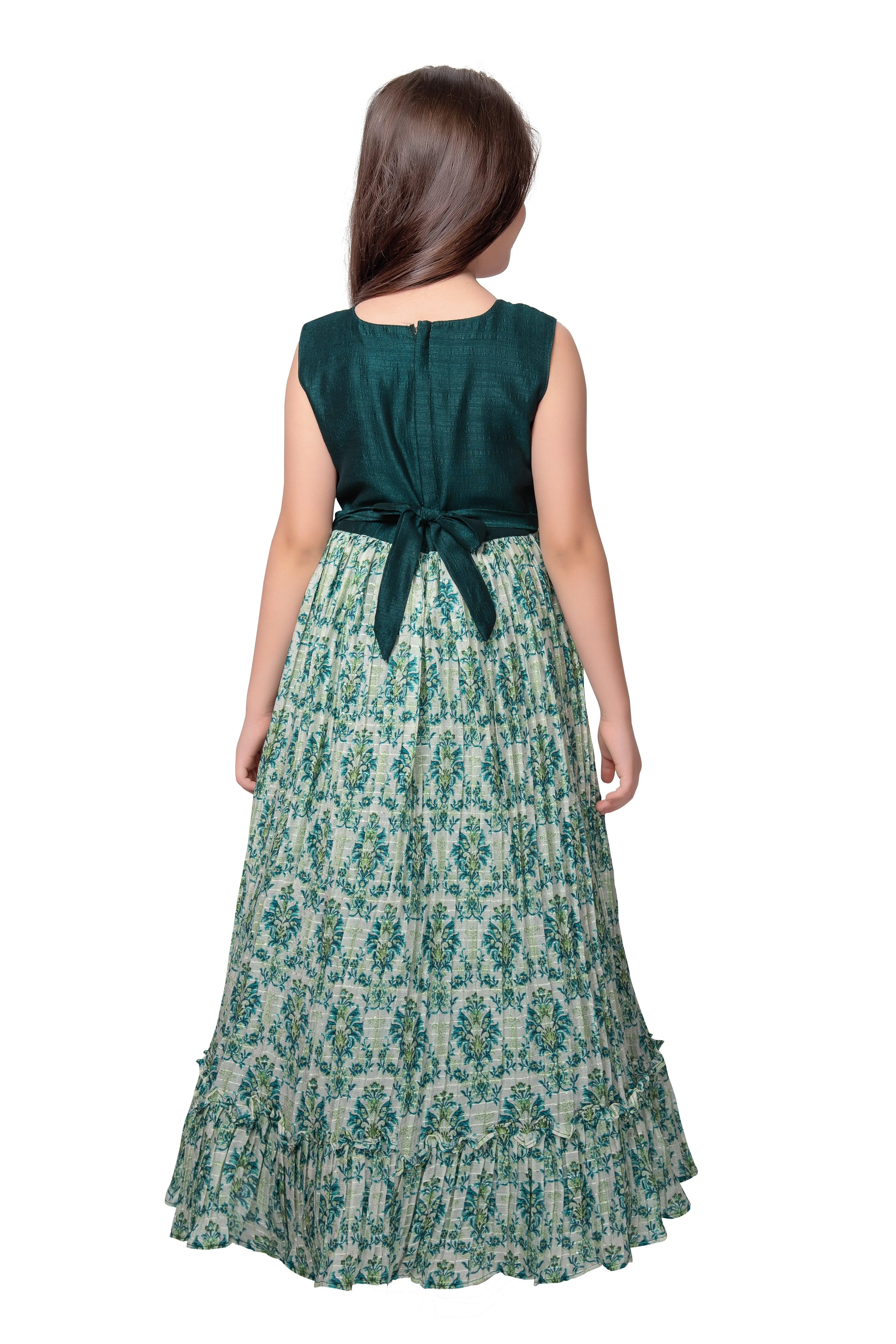 Bottle Green Coloured Ethnic Maxi Dress Gown For Girls