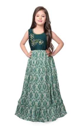Bottle Green Coloured Ethnic Maxi Dress Gown For Girls