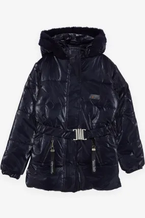 BRE Esso Mandolin Girl's Coat with Belted Hooded Emblem 60 Years, Dark Blue - Memmingen