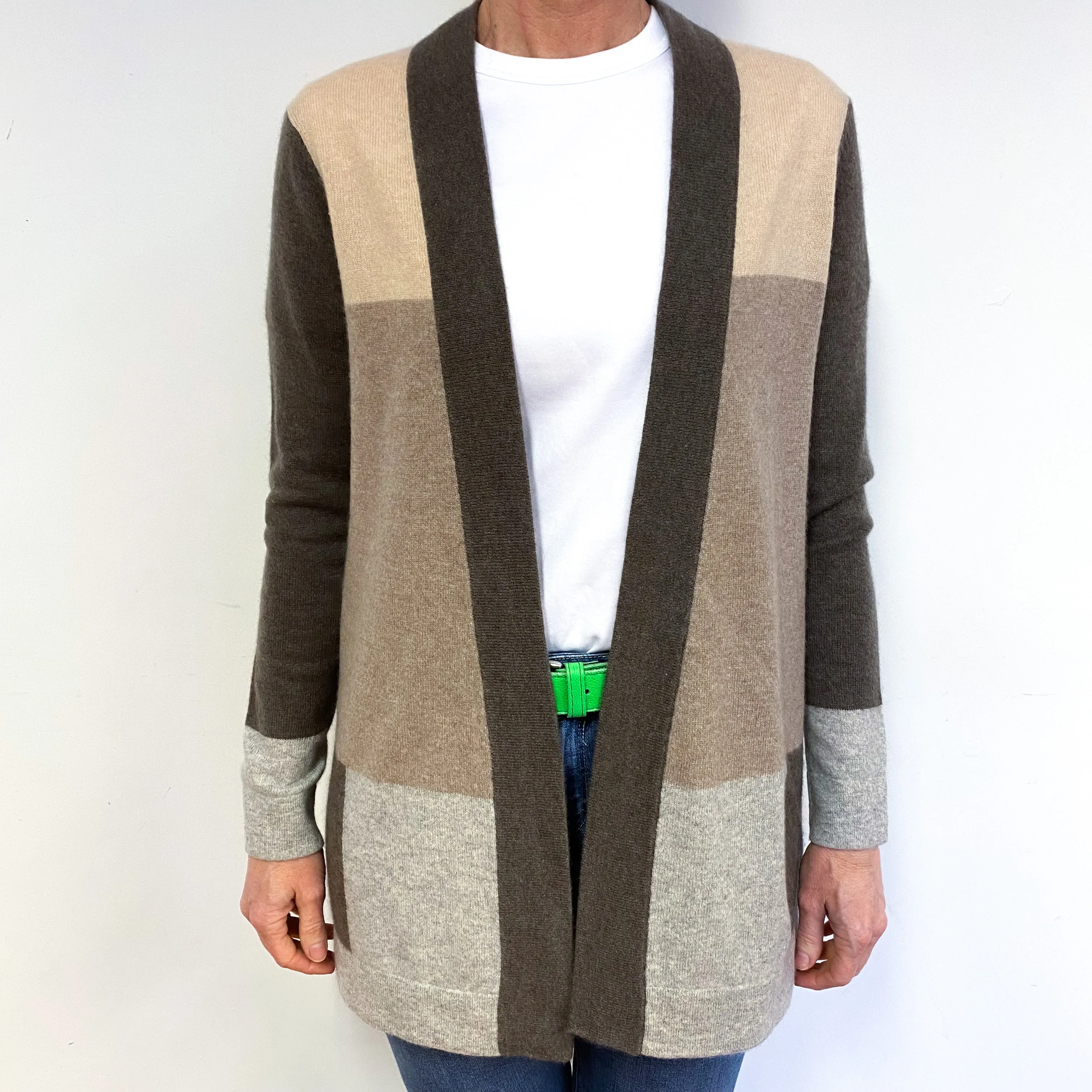 Brown Colour Block Cashmere Edge to Edge Cardigan Medium