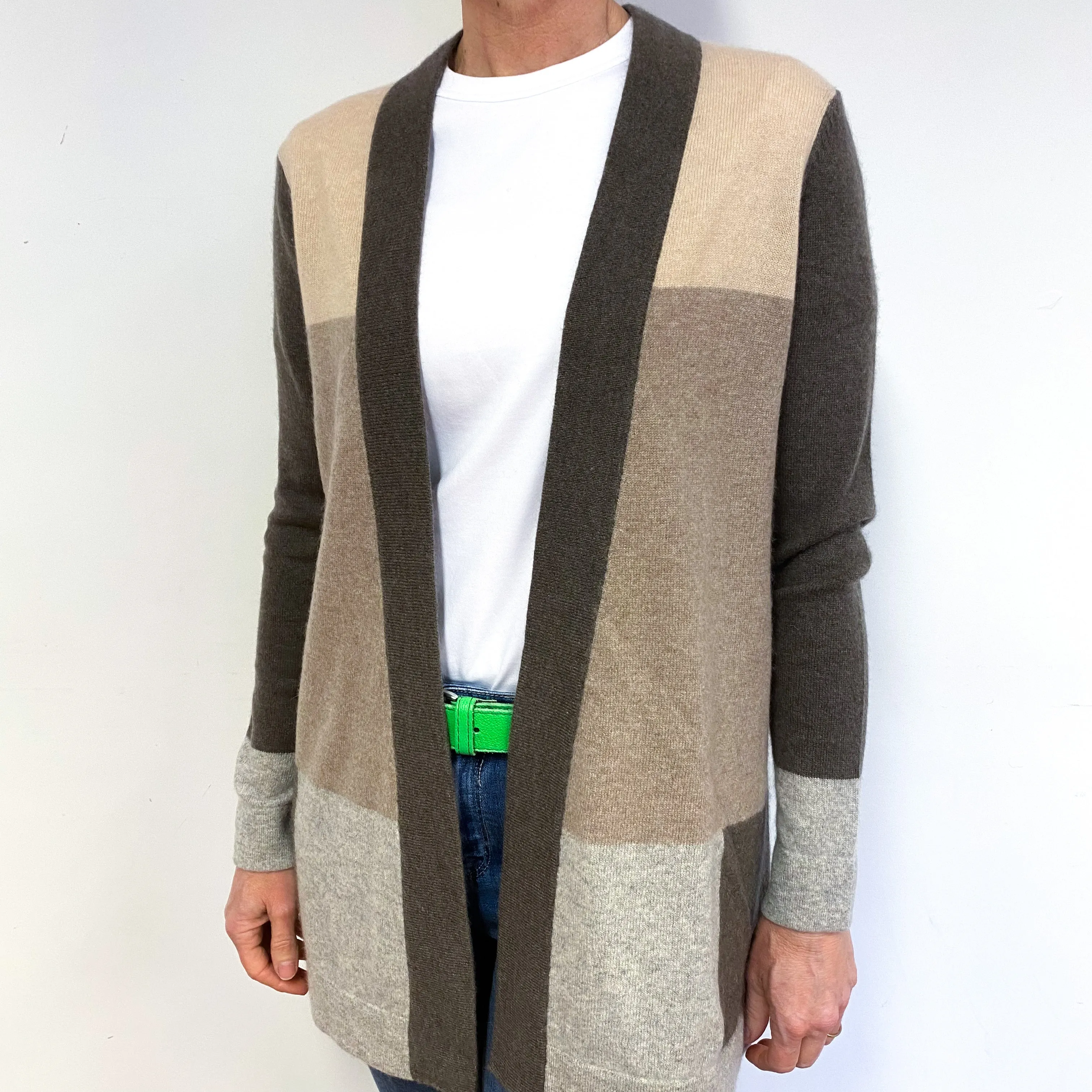 Brown Colour Block Cashmere Edge to Edge Cardigan Medium