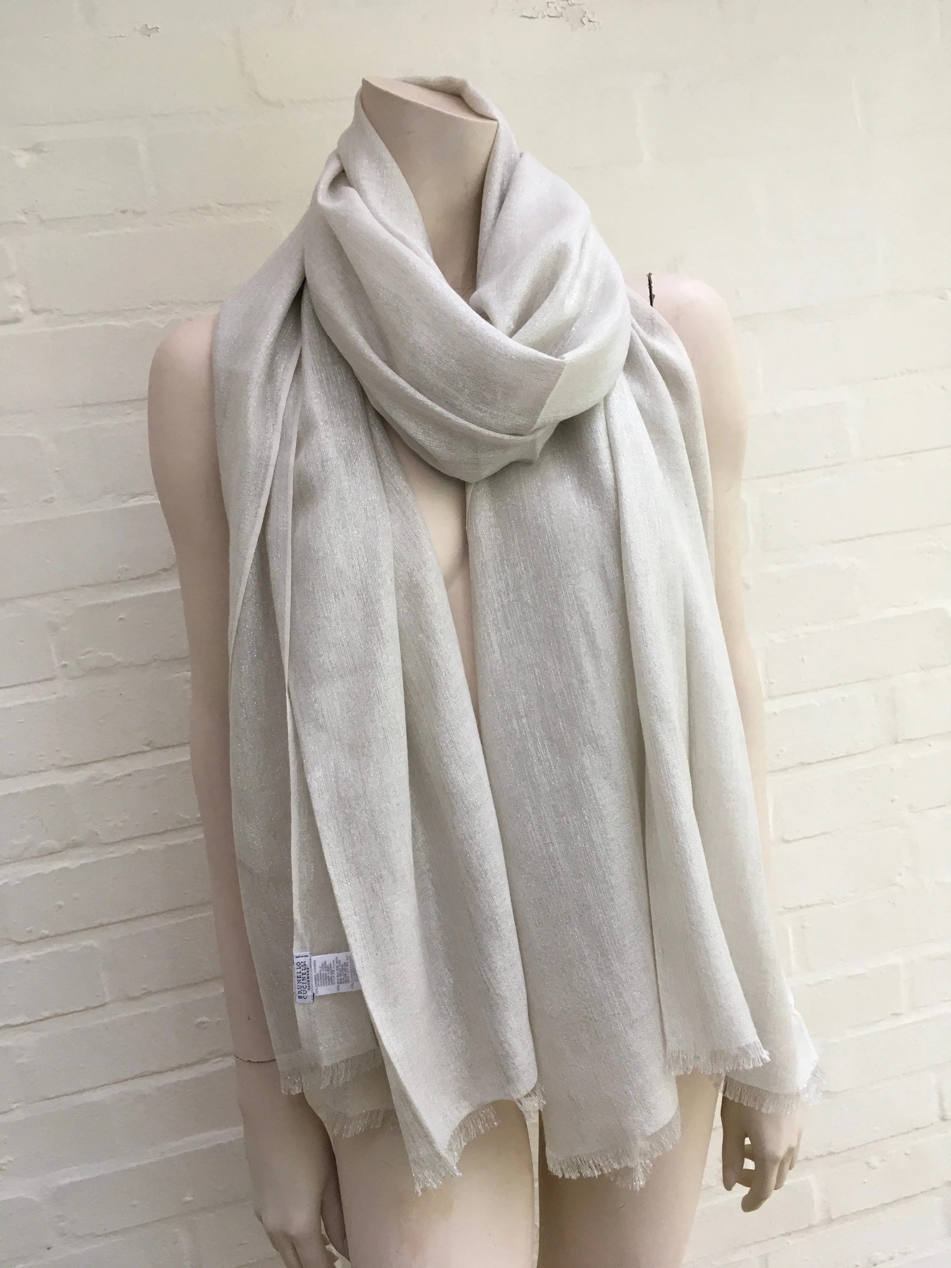 Brunello Cucinelli Silk & Cashmere Lame Knit Scarf Shawl ladies
