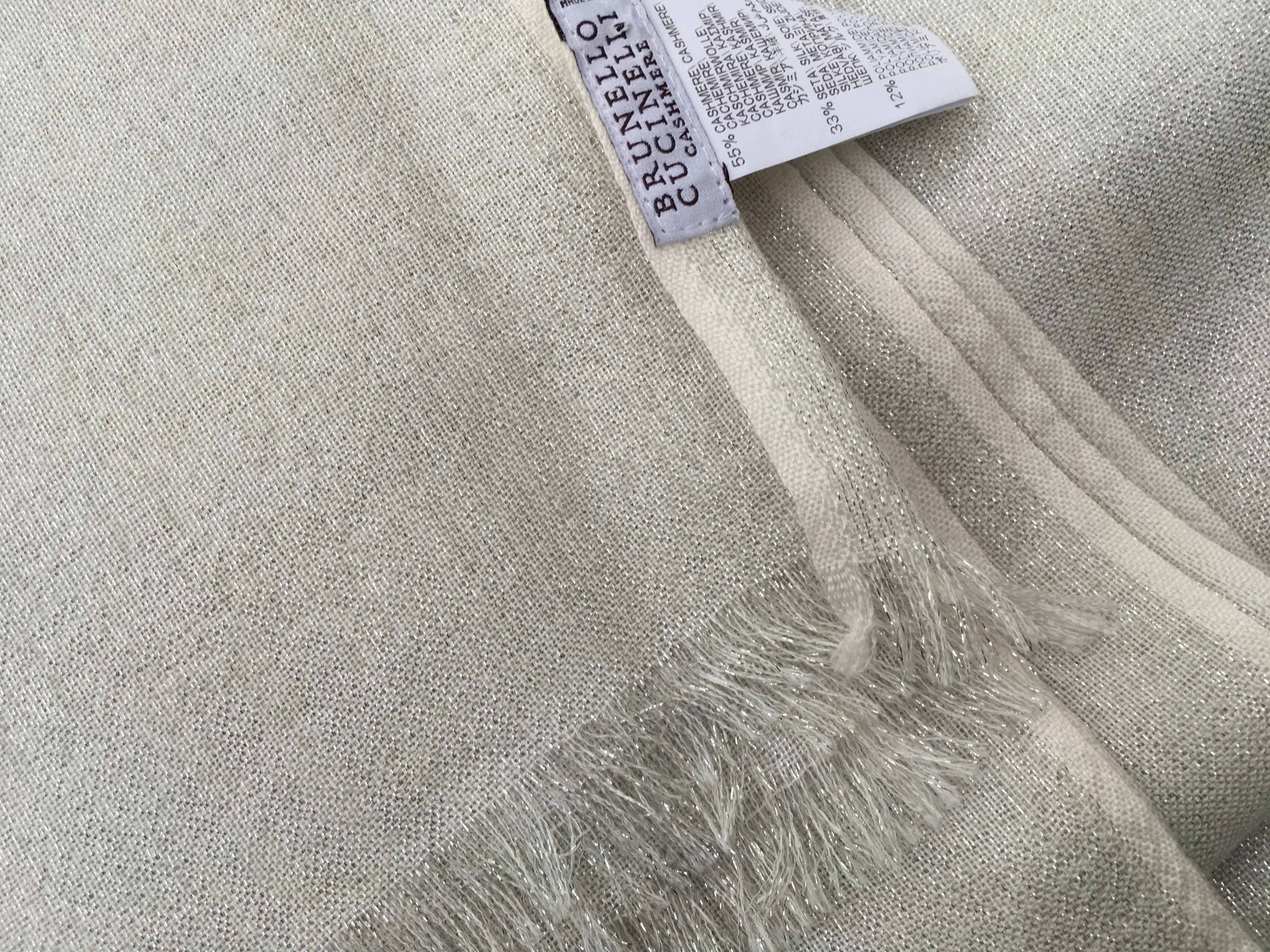 Brunello Cucinelli Silk & Cashmere Lame Knit Scarf Shawl ladies