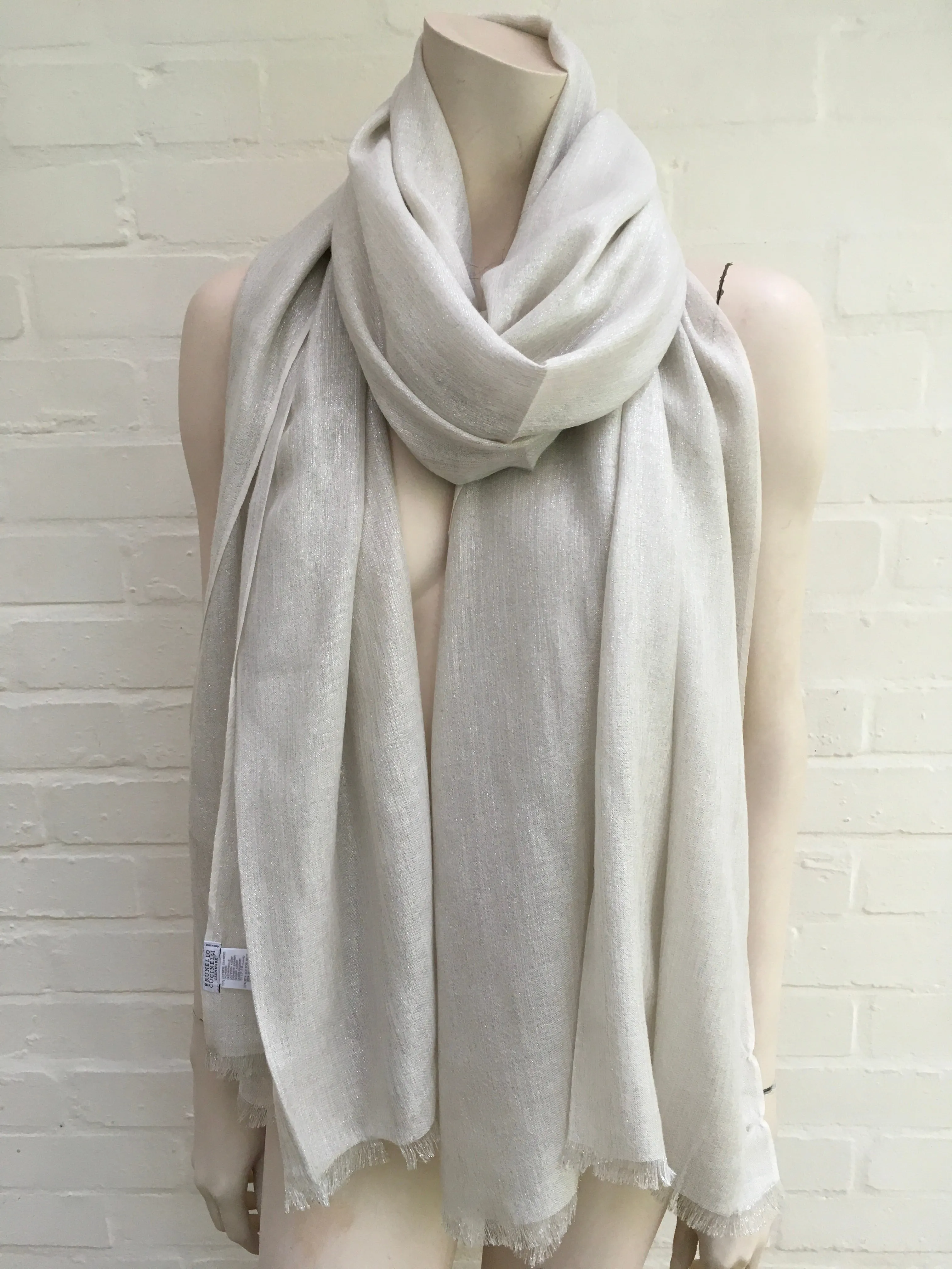 Brunello Cucinelli Silk & Cashmere Lame Knit Scarf Shawl ladies