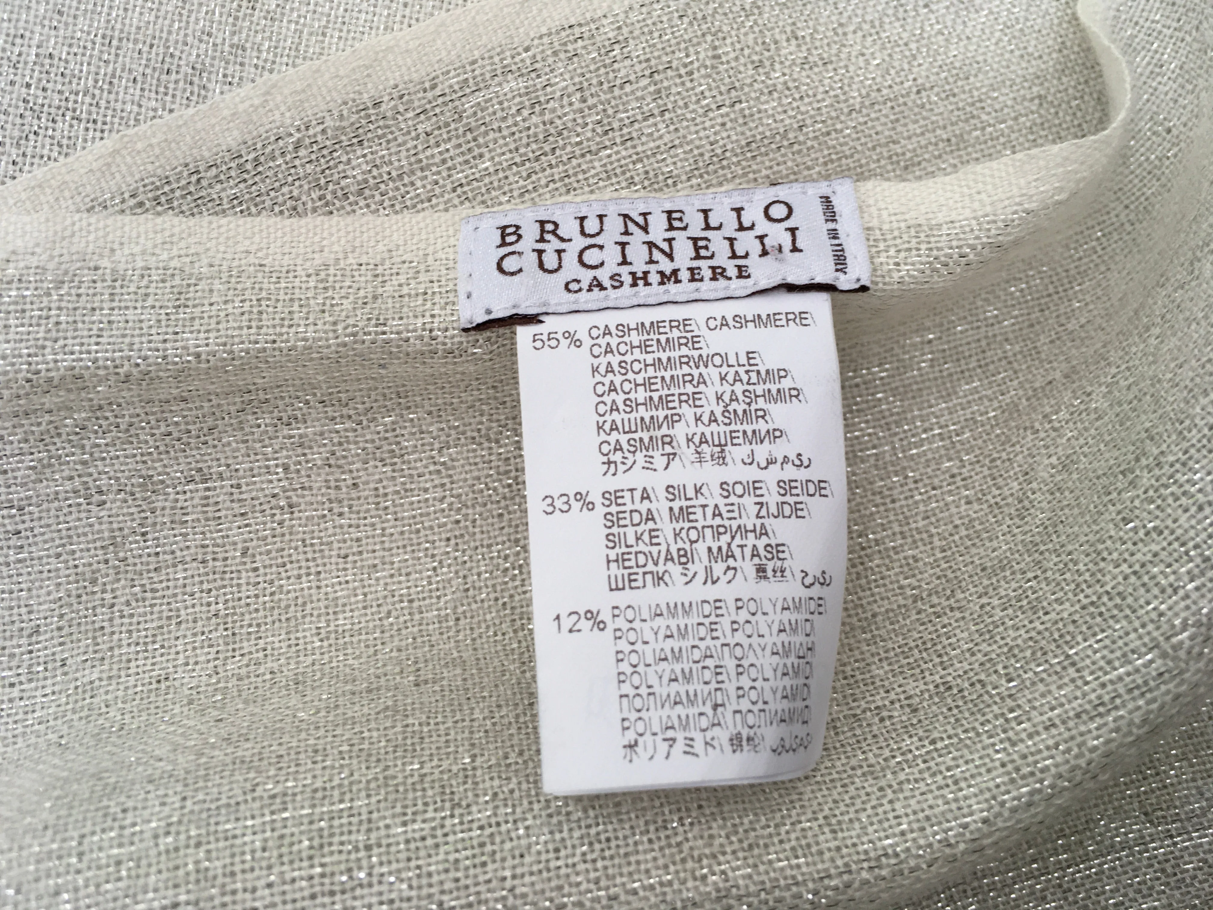 Brunello Cucinelli Silk & Cashmere Lame Knit Scarf Shawl ladies