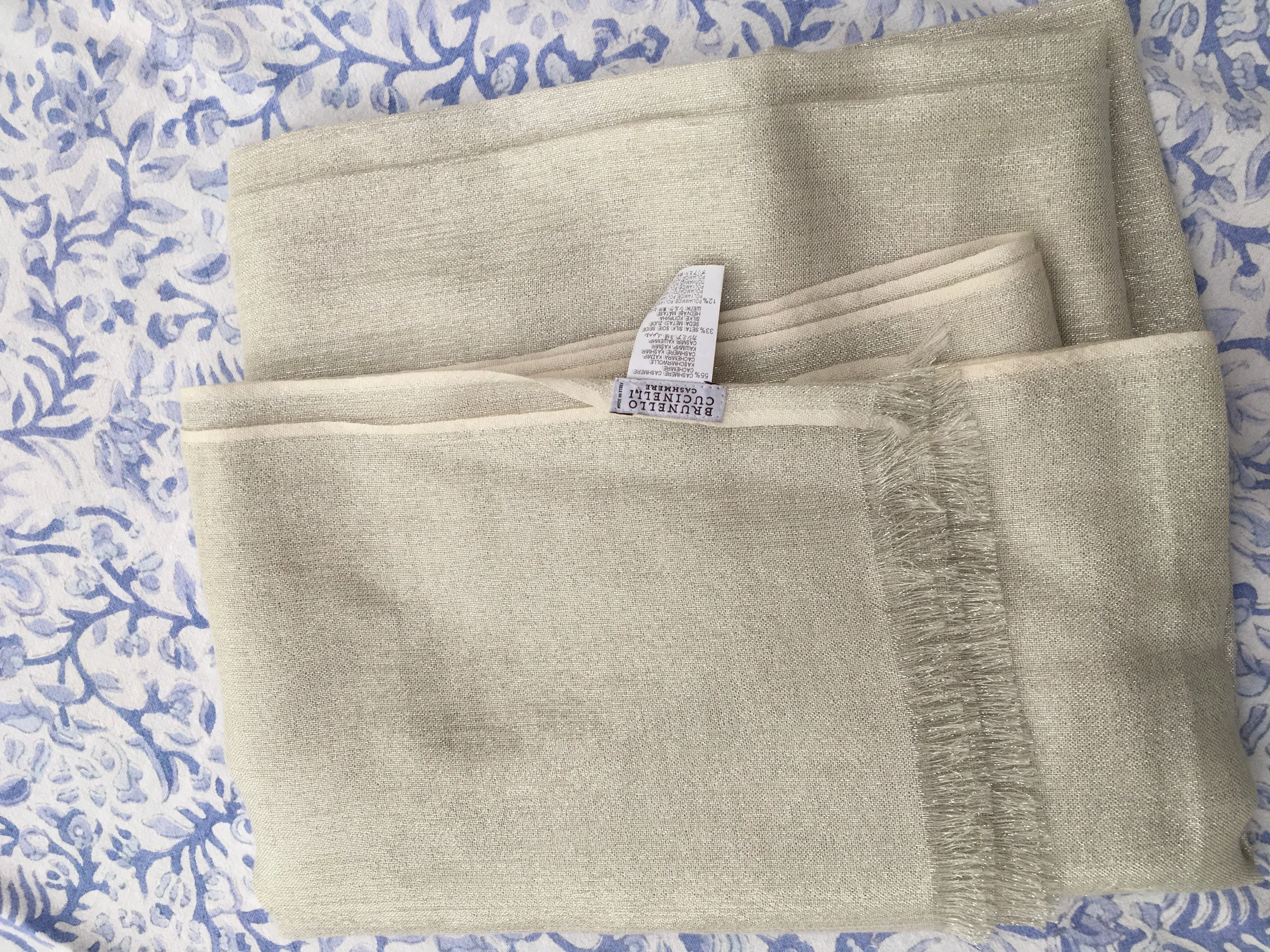 Brunello Cucinelli Silk & Cashmere Lame Knit Scarf Shawl ladies