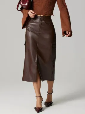 Button-Down Pocketed Slit Midi Skirt