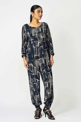 Charcoal Brick Printed Top & Jogger Co-Ord Set