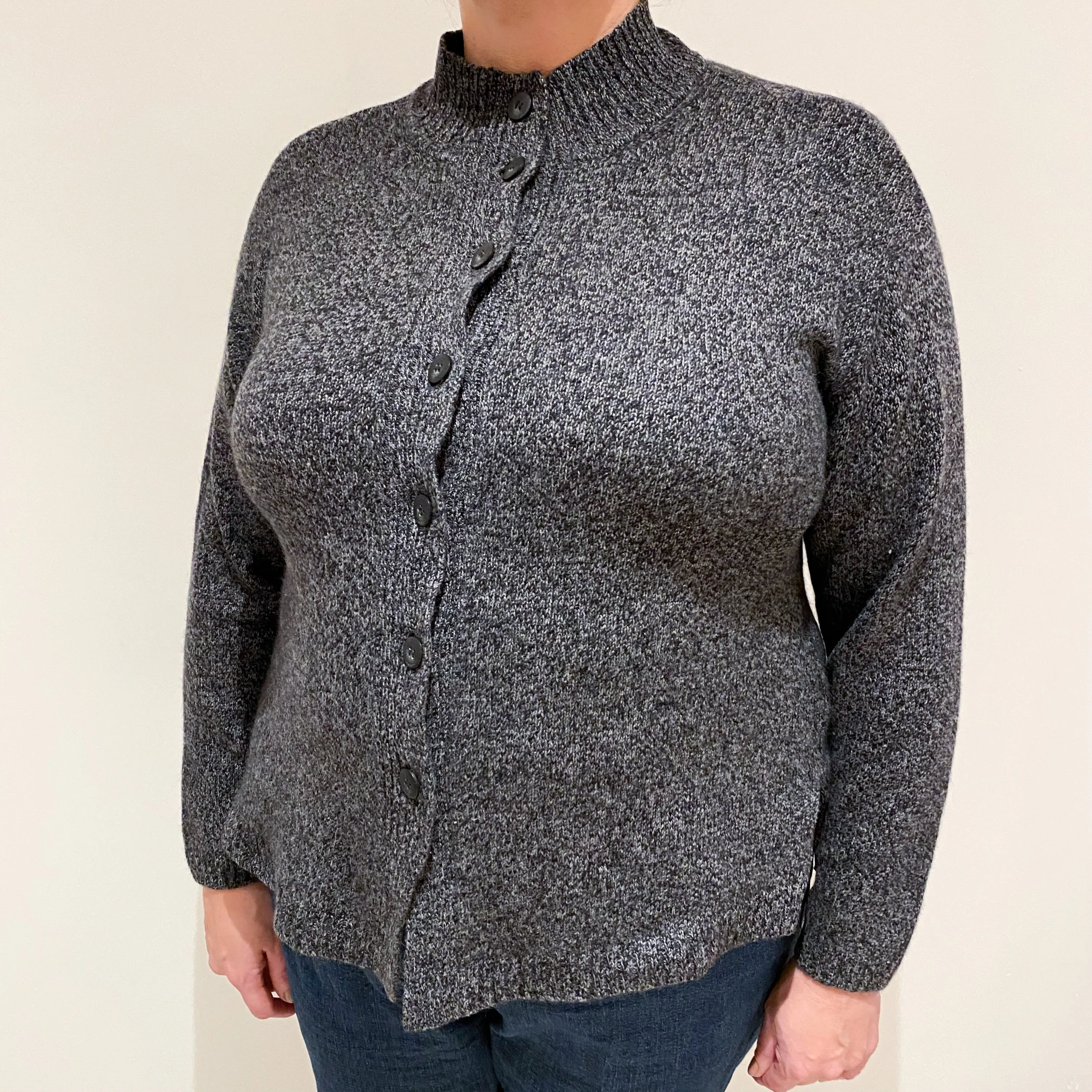 Charcoal Grey Marl Cashmere Turtle Neck Cardigan Extra Large