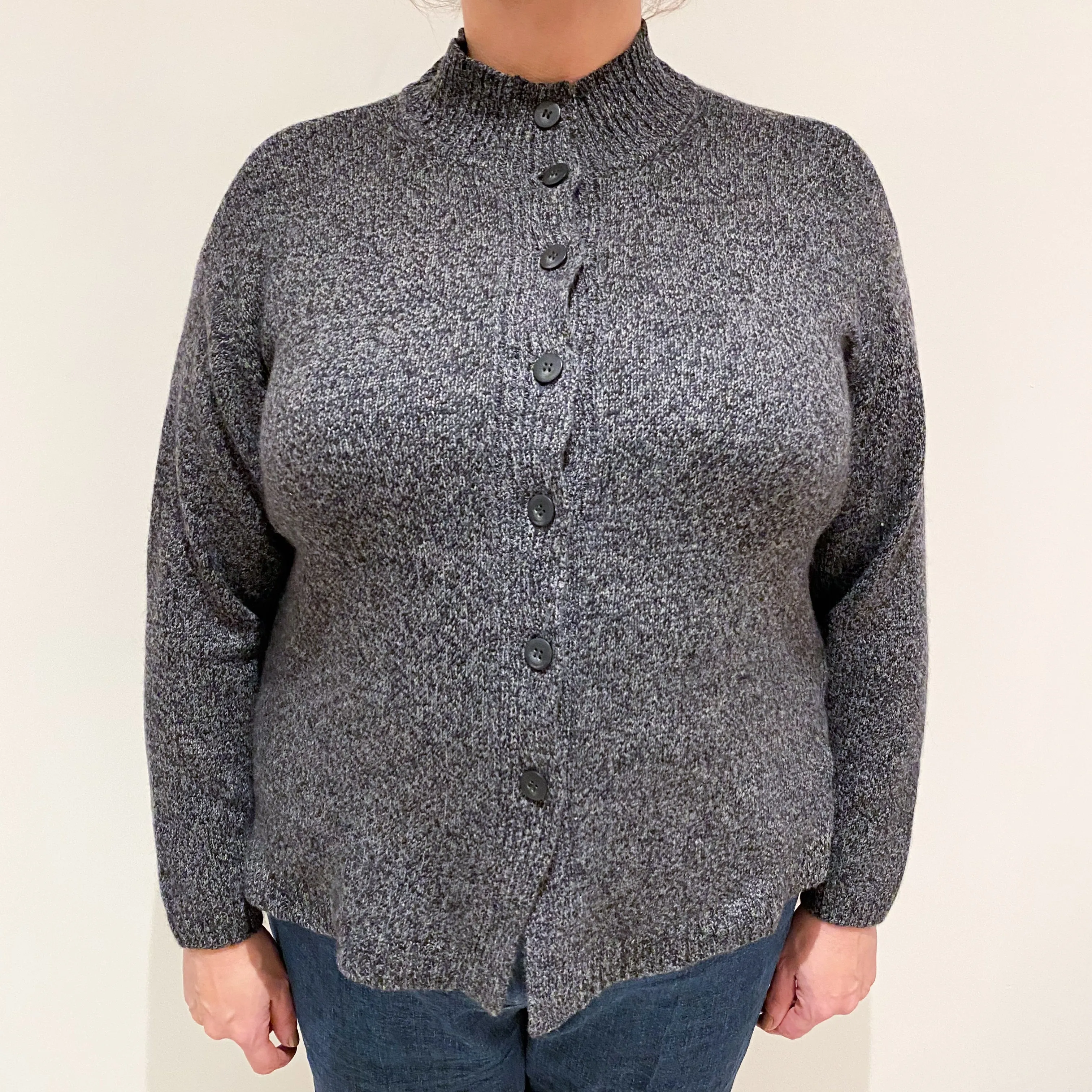 Charcoal Grey Marl Cashmere Turtle Neck Cardigan Extra Large