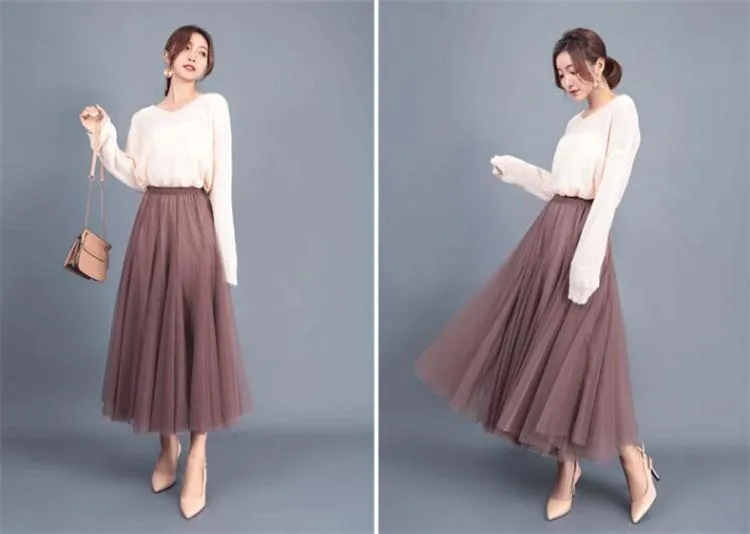 Chiffon Brown Boho Midi Skirt