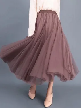 Chiffon Brown Boho Midi Skirt