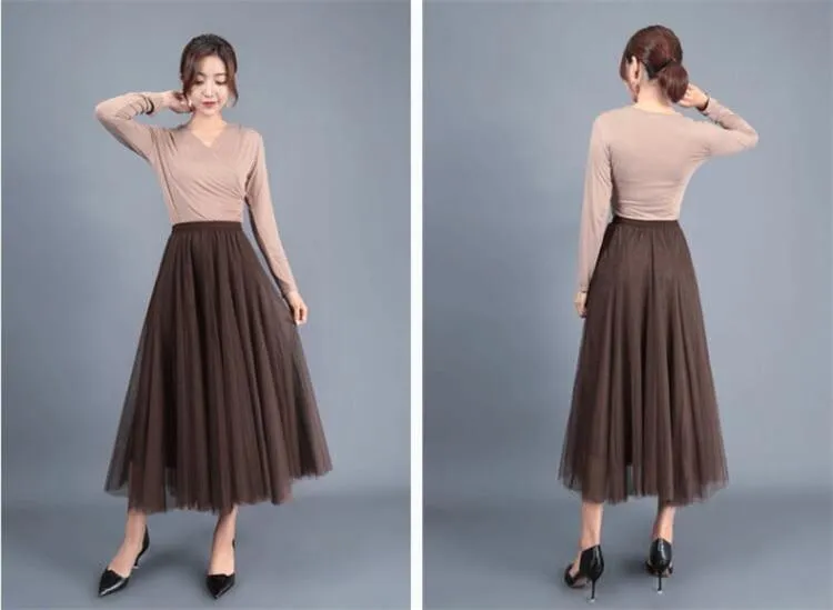 Chiffon Brown Boho Midi Skirt