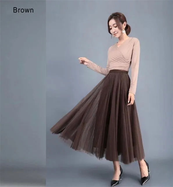 Chiffon Brown Boho Midi Skirt