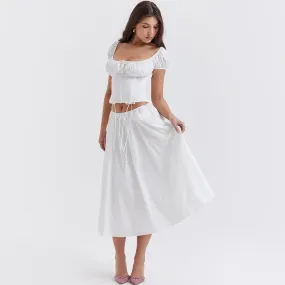 Clara Boho White Skirt & Top 2 Piece Set