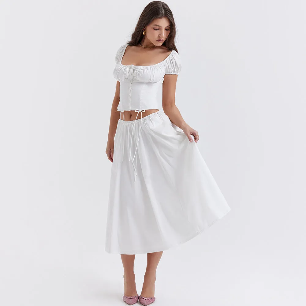 Clara Boho White Skirt & Top 2 Piece Set