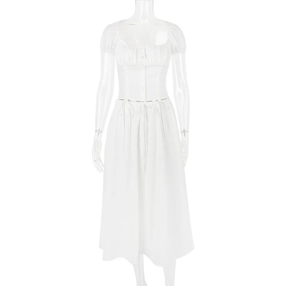 Clara Boho White Skirt & Top 2 Piece Set