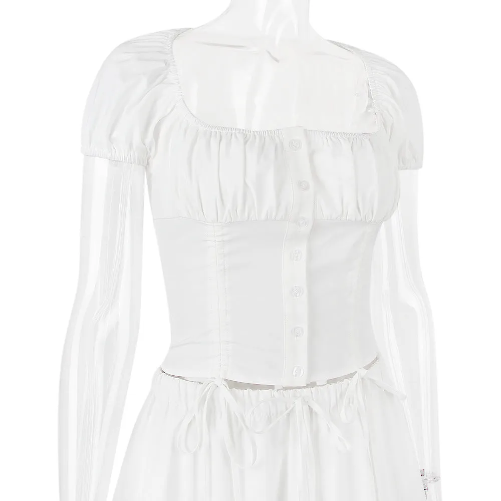 Clara Boho White Skirt & Top 2 Piece Set