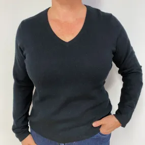 Classic Black Cashmere V-Neck Jumper Large