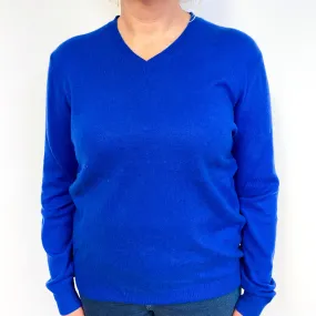 Cobalt Blue Cashmere V-Neck Jumper Large