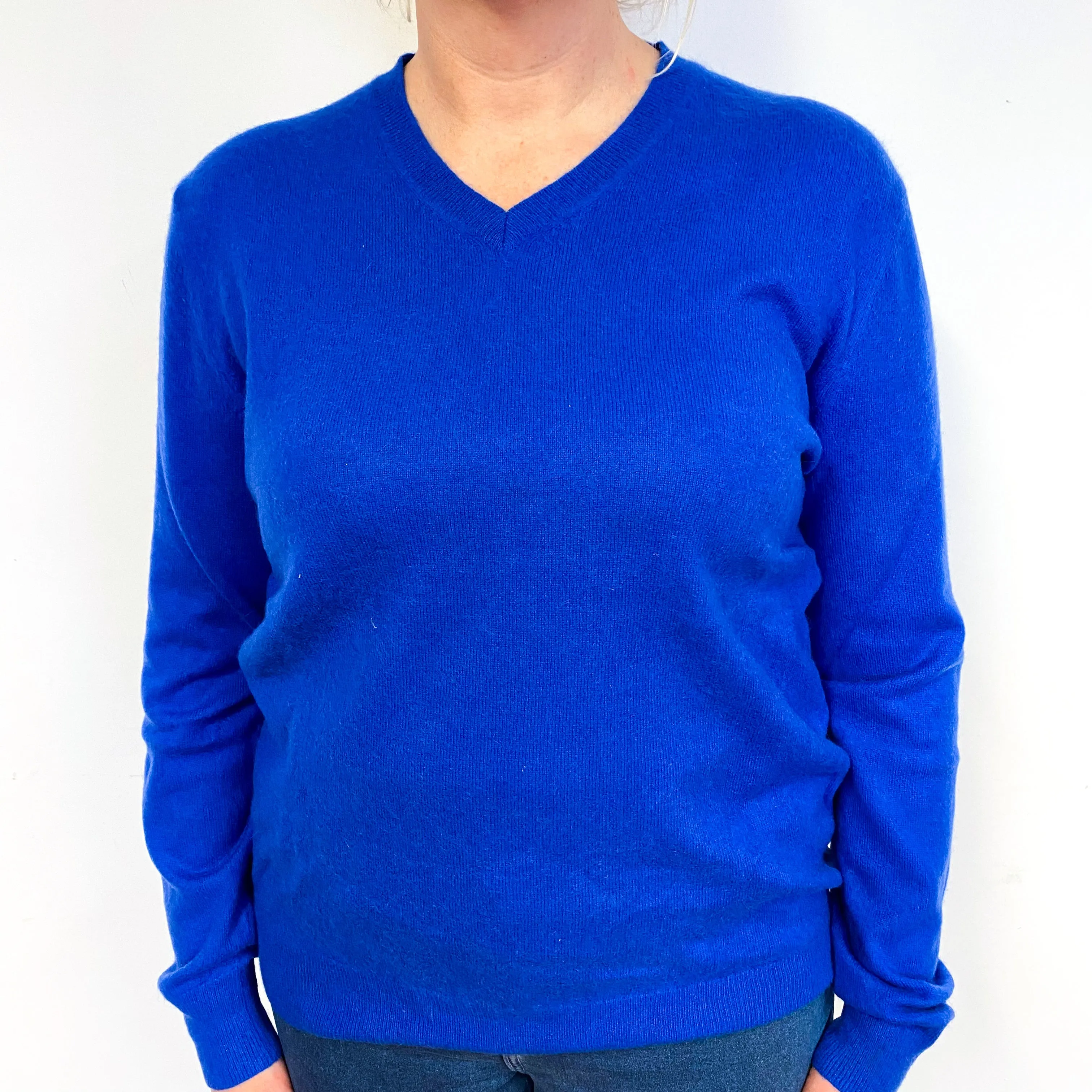 Cobalt Blue Cashmere V-Neck Jumper Large