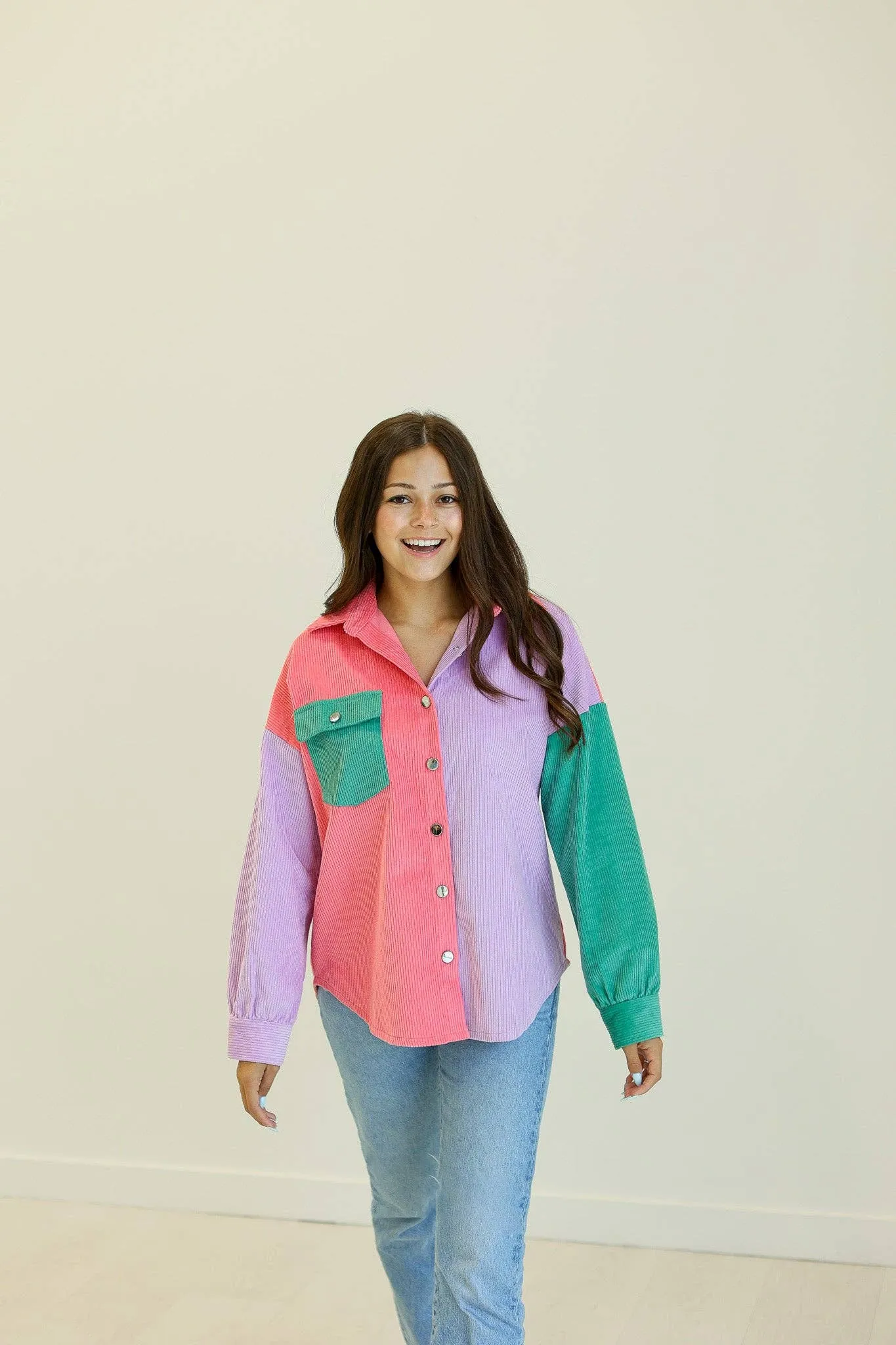 Color Block Corduroy Shacket