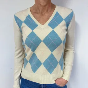 Cream Aqua Diamond Cashmere V-Neck Jumper Medium