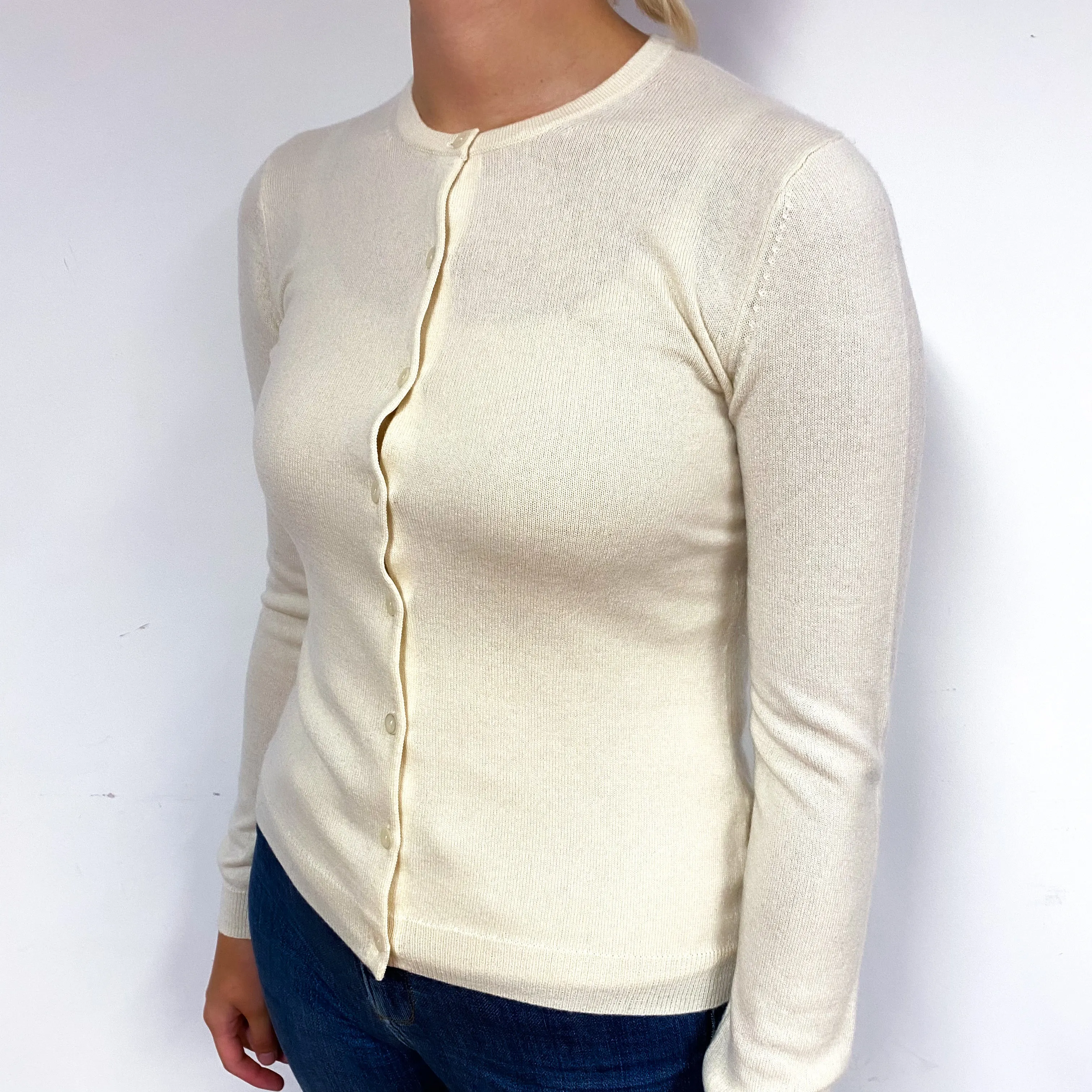 Cream Cashmere Crew Neck Cardigan Small