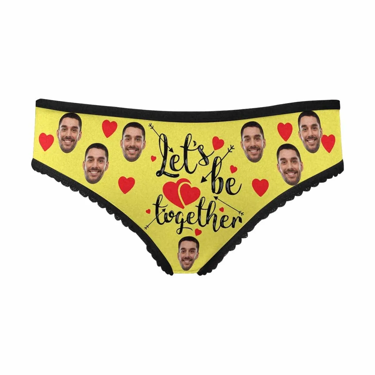 Custom Face Underwear for Womens Personalized Let's Be Together Women's All Over Print High-cut Briefs