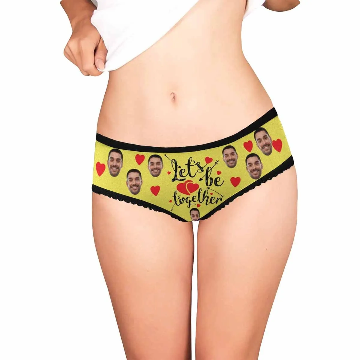 Custom Face Underwear for Womens Personalized Let's Be Together Women's All Over Print High-cut Briefs