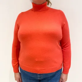 Deep Coral Pink Cashmere Polo Neck Jumper Extra Large
