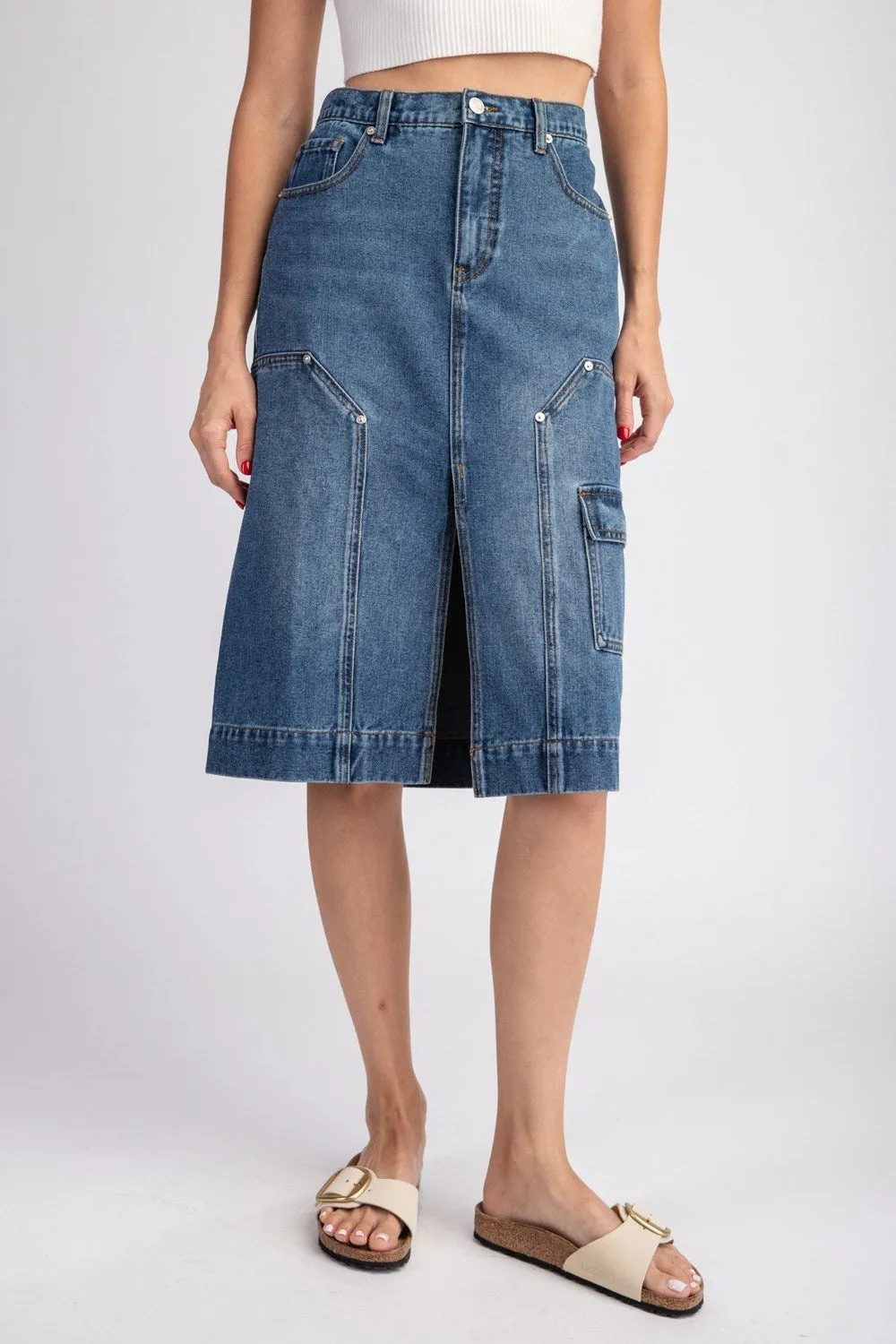 Denim Split Midi Skirt