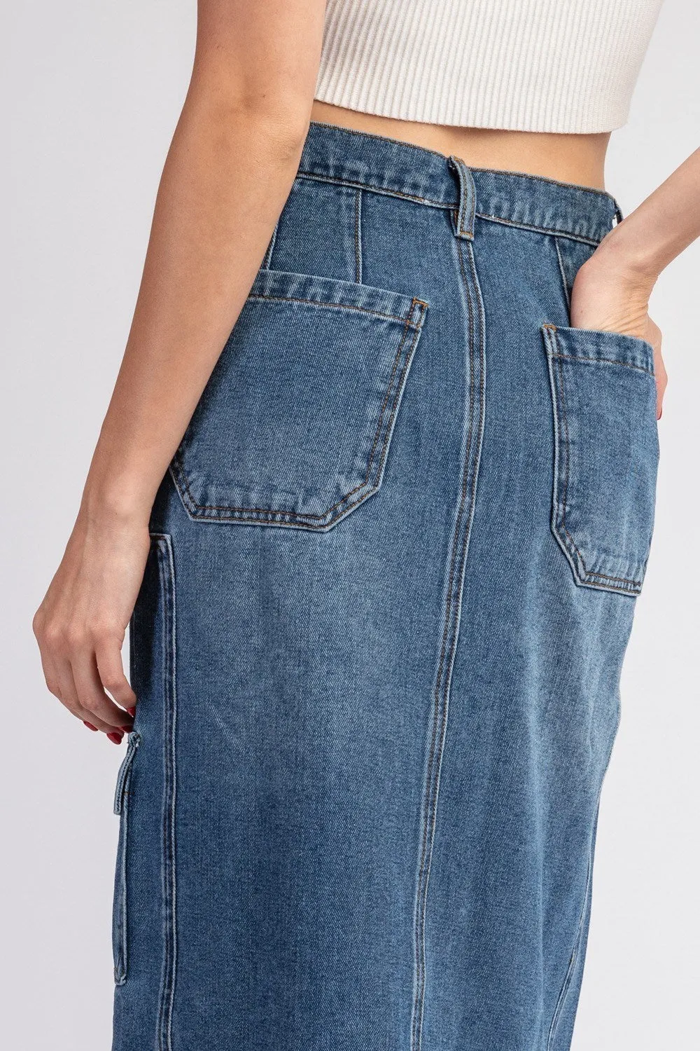 Denim Split Midi Skirt