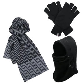 Dents 3pc Set Mens Black Thermal Windproof Beanie Hat Scarf Thinsulate Gloves
